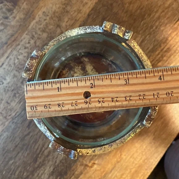 Brown gold bronze candle holder and glass insert home decor with cross design​​ - Picture 4 of 13